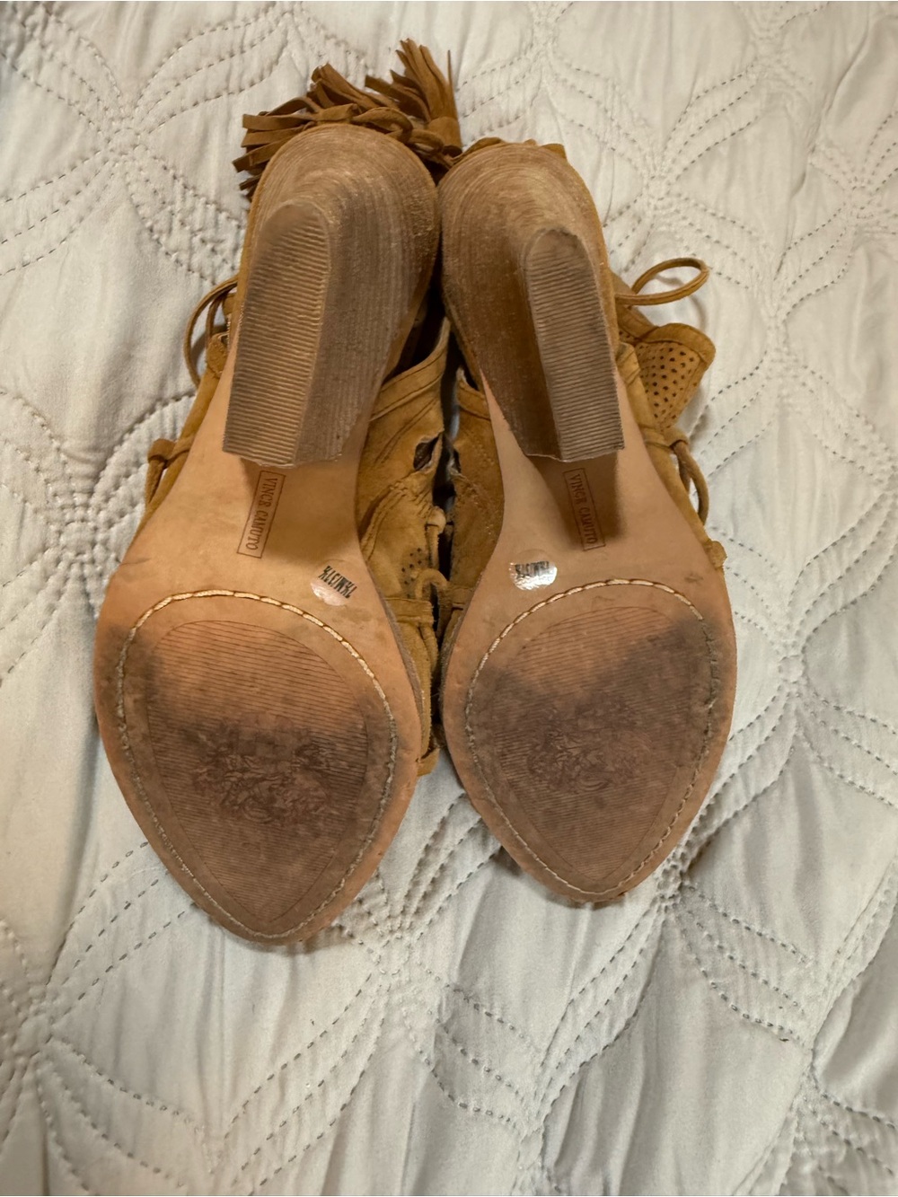 Vince Camuto Tan Perforated Suede Lace-Up Wedge Sandals - Picture 10 of 13